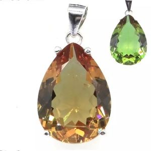 Green to Amber Teardrop Crystal Pendant Necklace - Elegant Women’s Jewelry